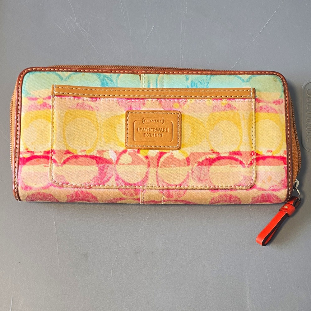 Coach Women's Multicolor Logo Zip-Around Wristlet Wallet w/ Credit Card Slots